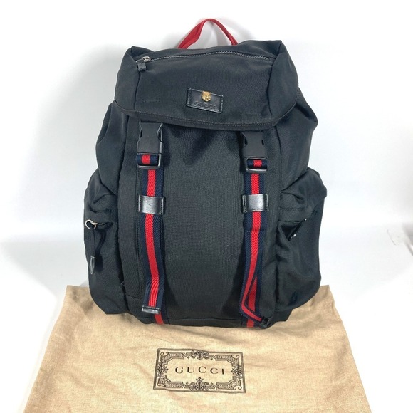 Gucci Webline Sherryline Tiger Backpack Bag Nylon Canvas Black - Picture 15 of 15
